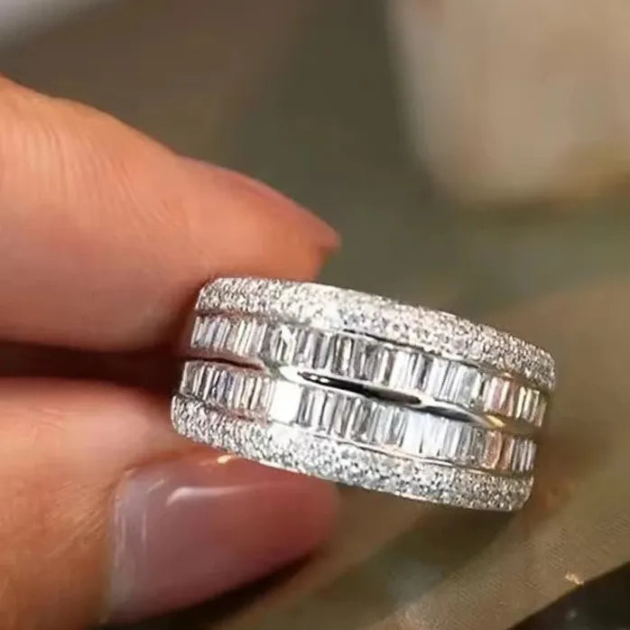 Elegant Female Engagement Ring with Cubic Zirconia Geometric Wedding Band