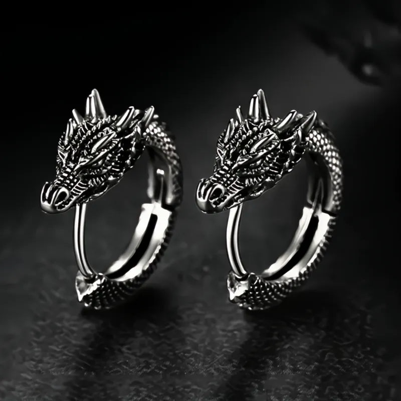 Personality Chinese Dragon Hoop Earrings for Men Women Metal Hip Hop Loong Jewelry