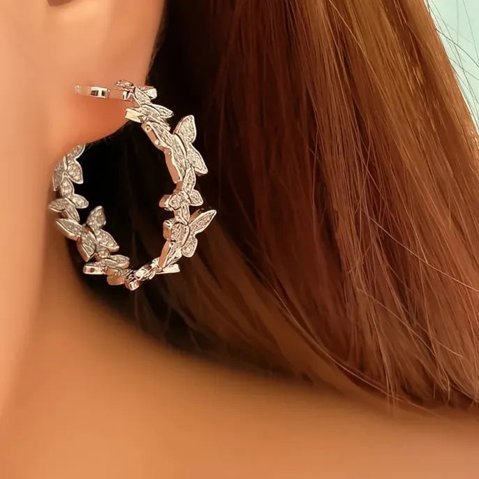 Butterfly Hoop Earrings Copper Alloy CZ Inlaid Elegant Jewelry Gift for Women