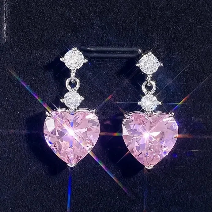 Heart Cubic Zirconia Drop Earrings White Pink Yellow for Women