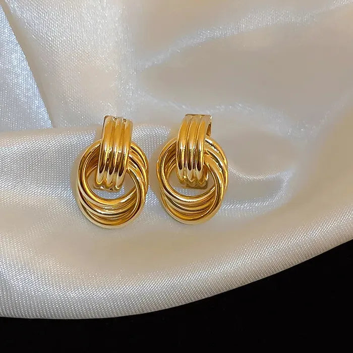 Three Layer Small Circle Knot Stud Earrings Zinc Alloy Gold Punk Jewelry