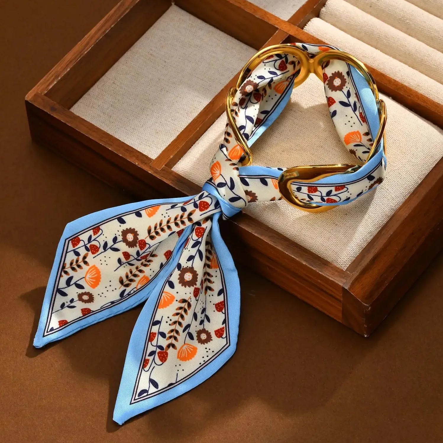 Luxury Stainless Steel Silk Scarf Cuff Bracelet for Women Vintage Gift