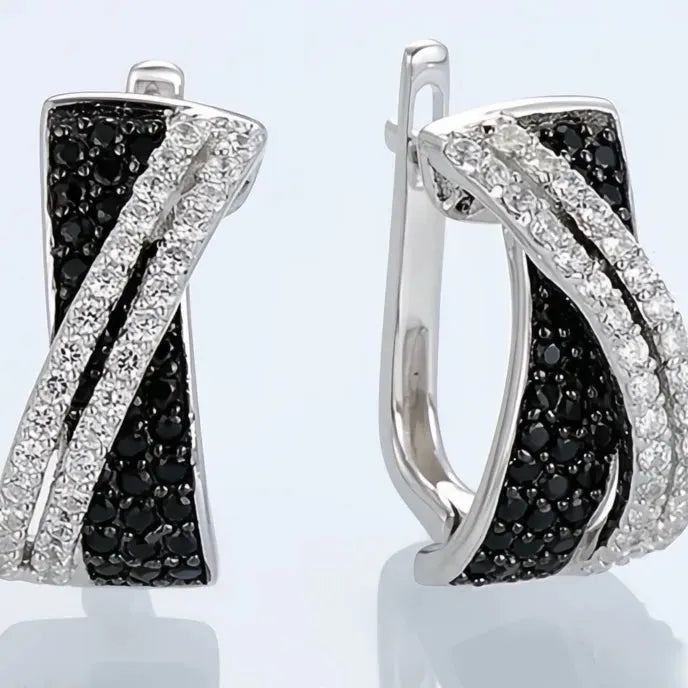 Black White Cross Hoop Earrings for Women Cubic Zirconia Fashion Jewelry Copper Alloy