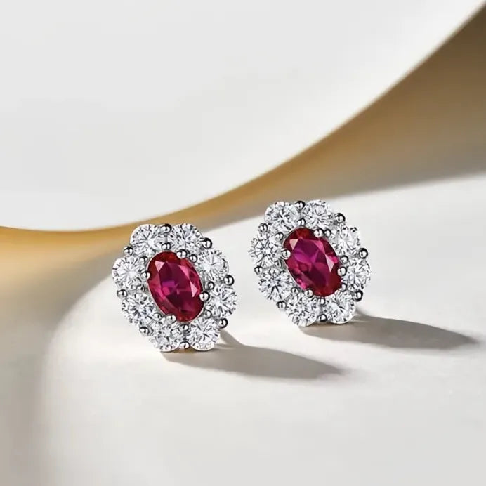 Elegant Red Oval Cubic Zirconia Geometric Stud Earrings for Women