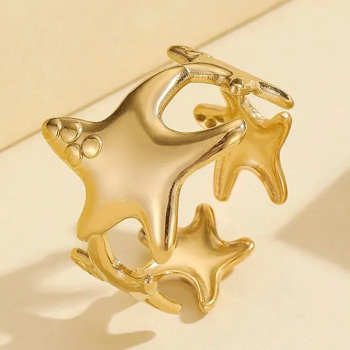 Adjustable Stainless Steel Moon Star Ring for Women Celestial Gift