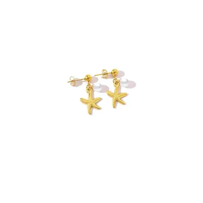 Stainless Steel Starfish Pendant Necklace for Women Gold Chain Choker Jewelry Set