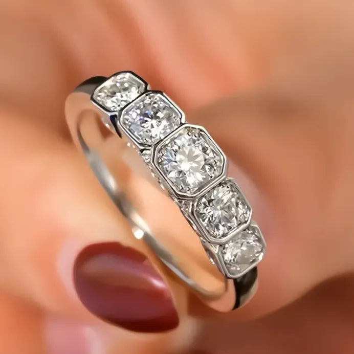 Modern Women’s Silver Geometric Cubic Zirconia Wedding Band Ring