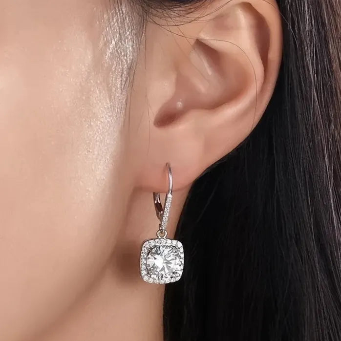 Geometric Square Drop Earrings for Women Brass CZ Wedding Jewelry
