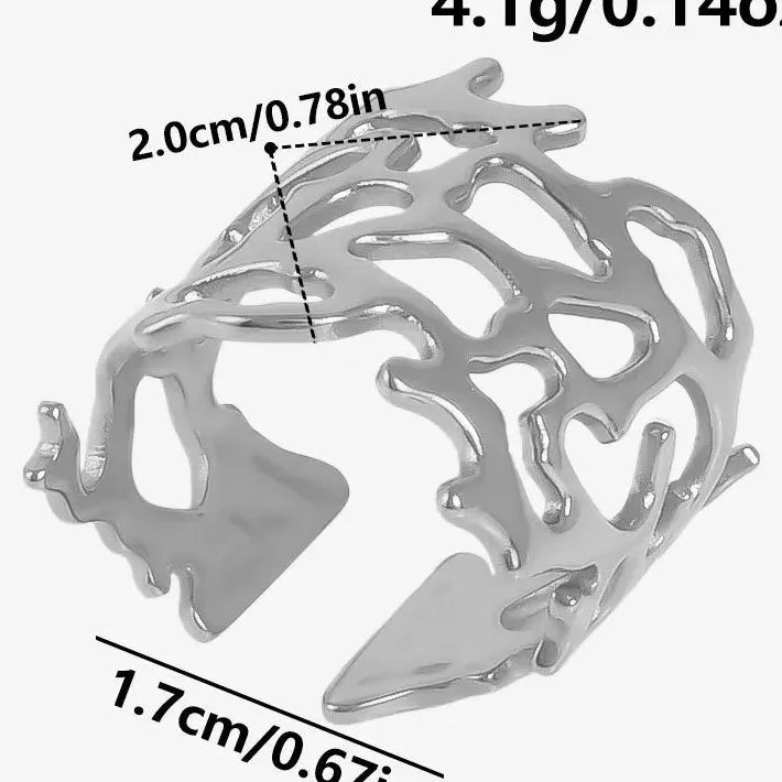 Stainless Steel Hollow Irregular Tree Branch Ring Waterproof Wedding Gift Jewelry