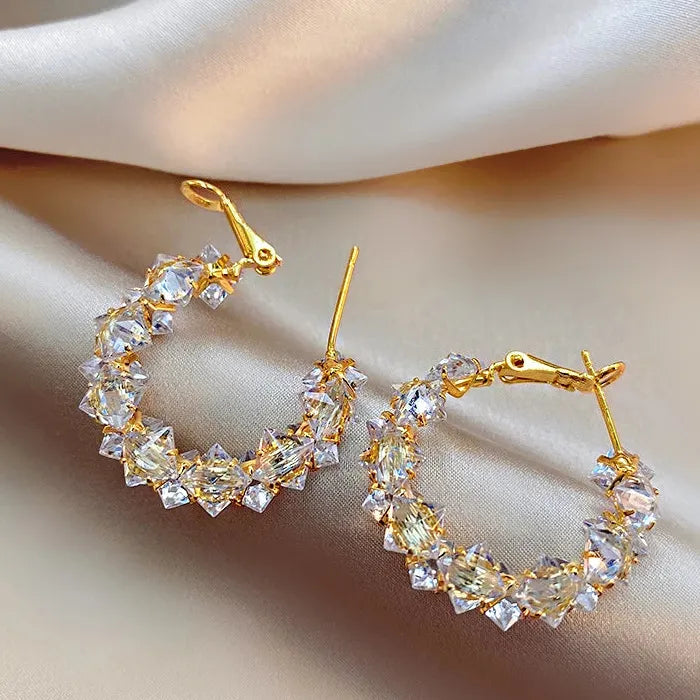 Crystal Geometric Copper Stud Earrings for Women Fashion Jewelry Gift