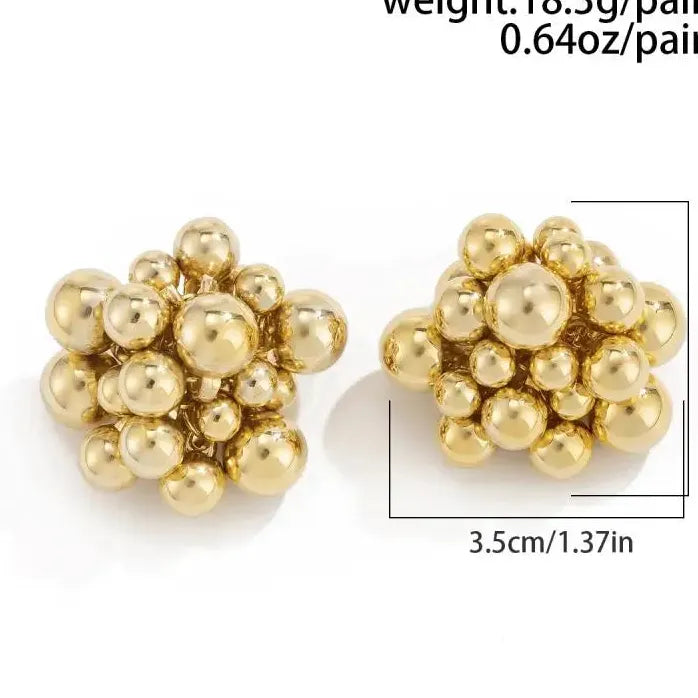 Grape String Hollow Ball Stud Earrings for Women Gold Tone Jewelry Gift