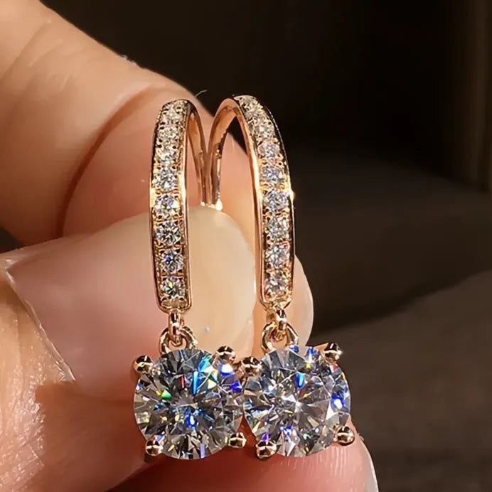 Rose Gold Geometric Drop Earrings with Cubic Zirconia for Women