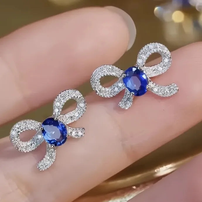 Blue Cubic Zirconia Geometric Copper Alloy Stud Earrings for Women