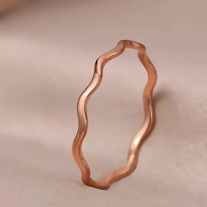 Minimalist Irregular Sea Wave Brass Ring for Women Elegant Wedding Fashion Jewelry Gift