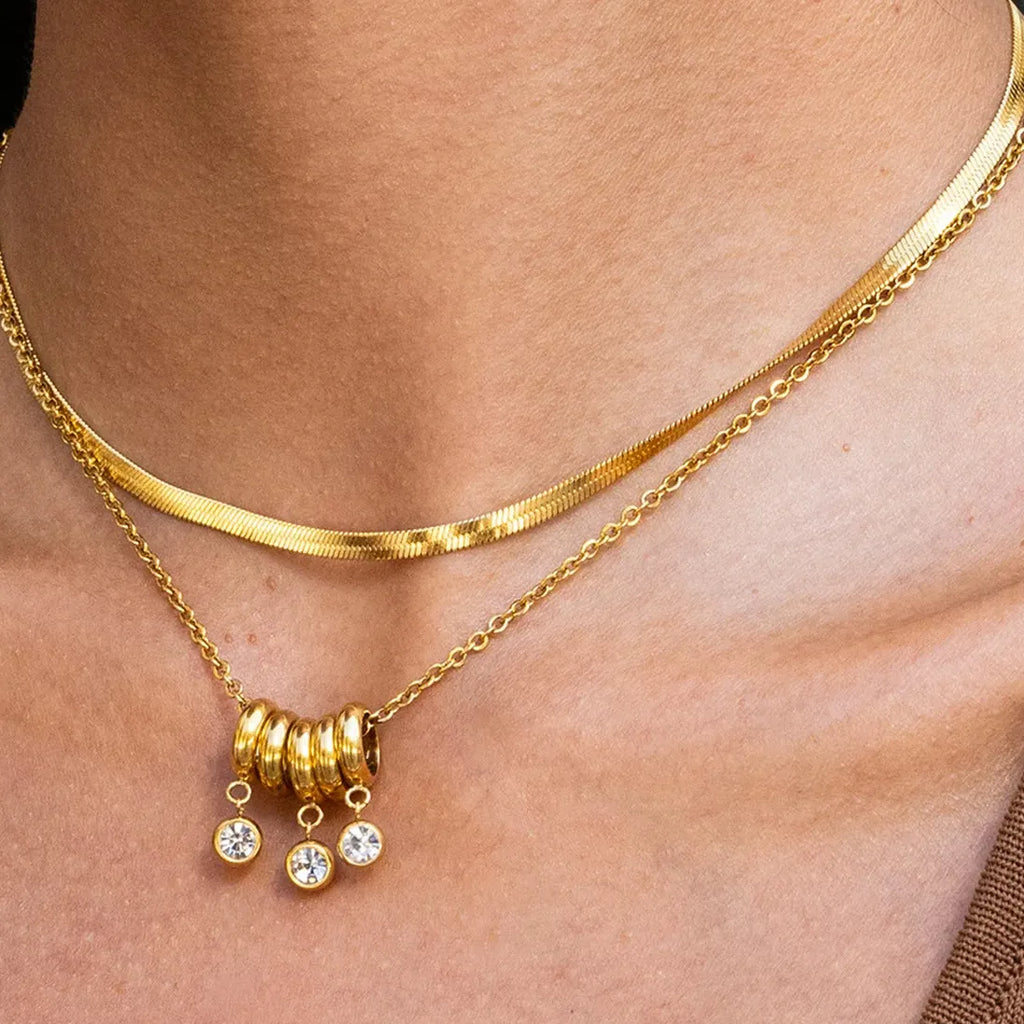 18k Gold Plated Stainless Steel CZ Multi Tiny Ring Necklace Choker 2026 Jewelry