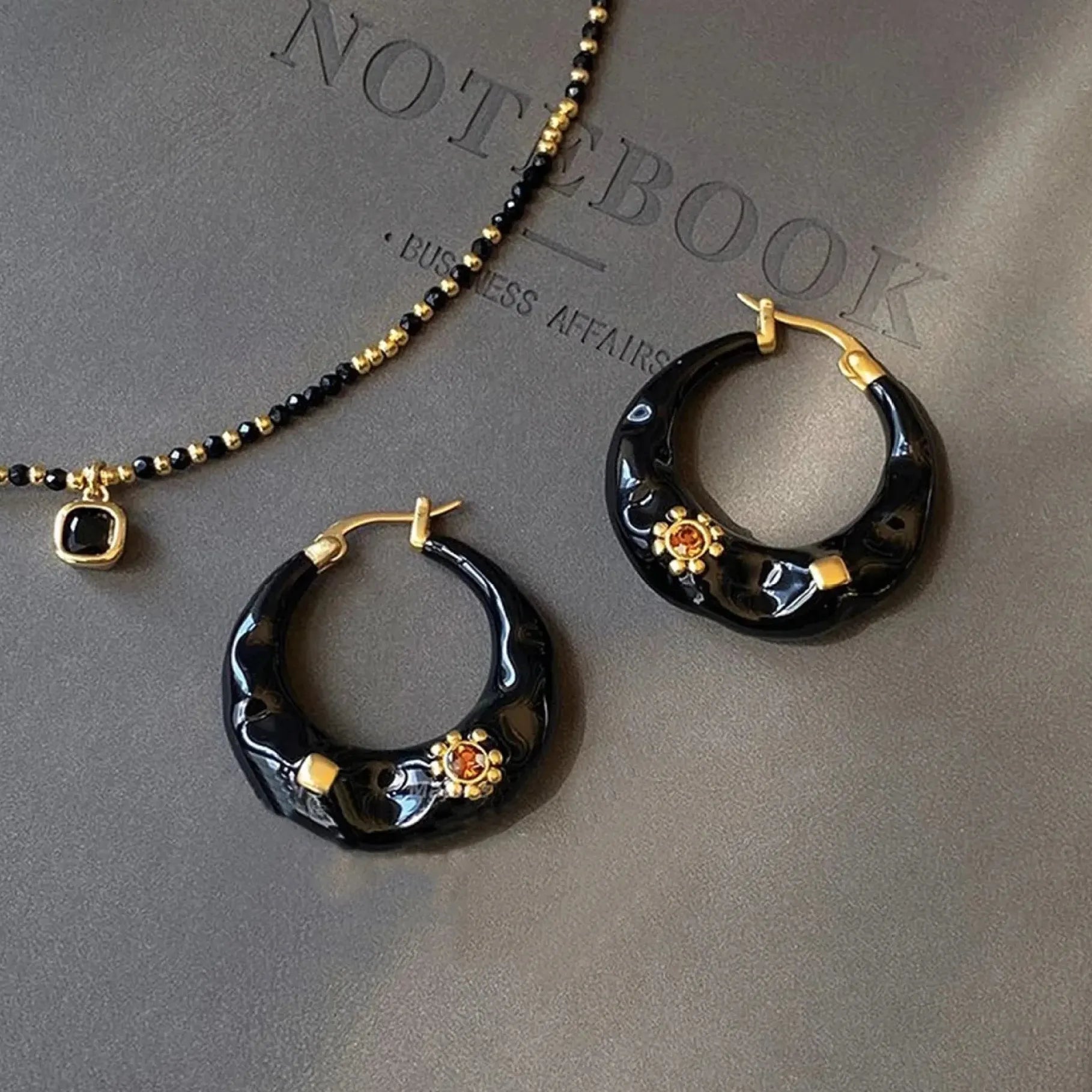 Vintage Black Enamel Drip Glaze Copper Hoop Earrings for Women Trendy Gift Jewelry