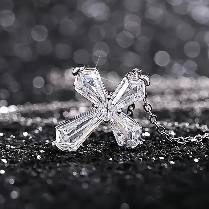 Silver Cross Pendant Necklace with Crystal Cubic Zirconia Wedding Jewelry for Women
