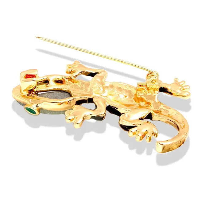 Black Enamel Lizard Brooch Pin with Rhinestones for Women Jewelry