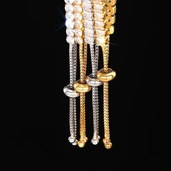 Adjustable Women's Geometric Tennis Bracelet with Round & Square CZ Stones