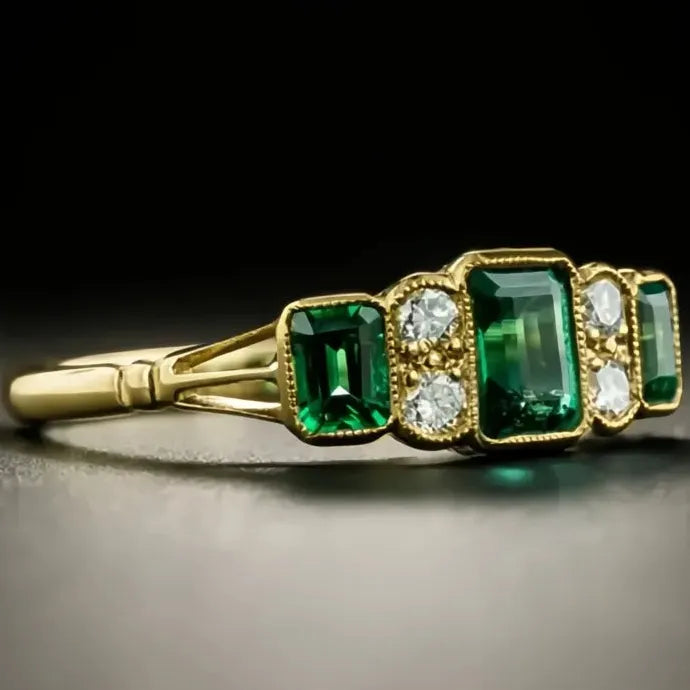 Gold Color Cubic Zirconia Women’s Wedding Anniversary Ring Brass Band