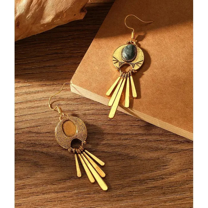 Elegant Retro Bohemian Tassel Earrings Imitation Turquoise Semi-Precious Jewelry