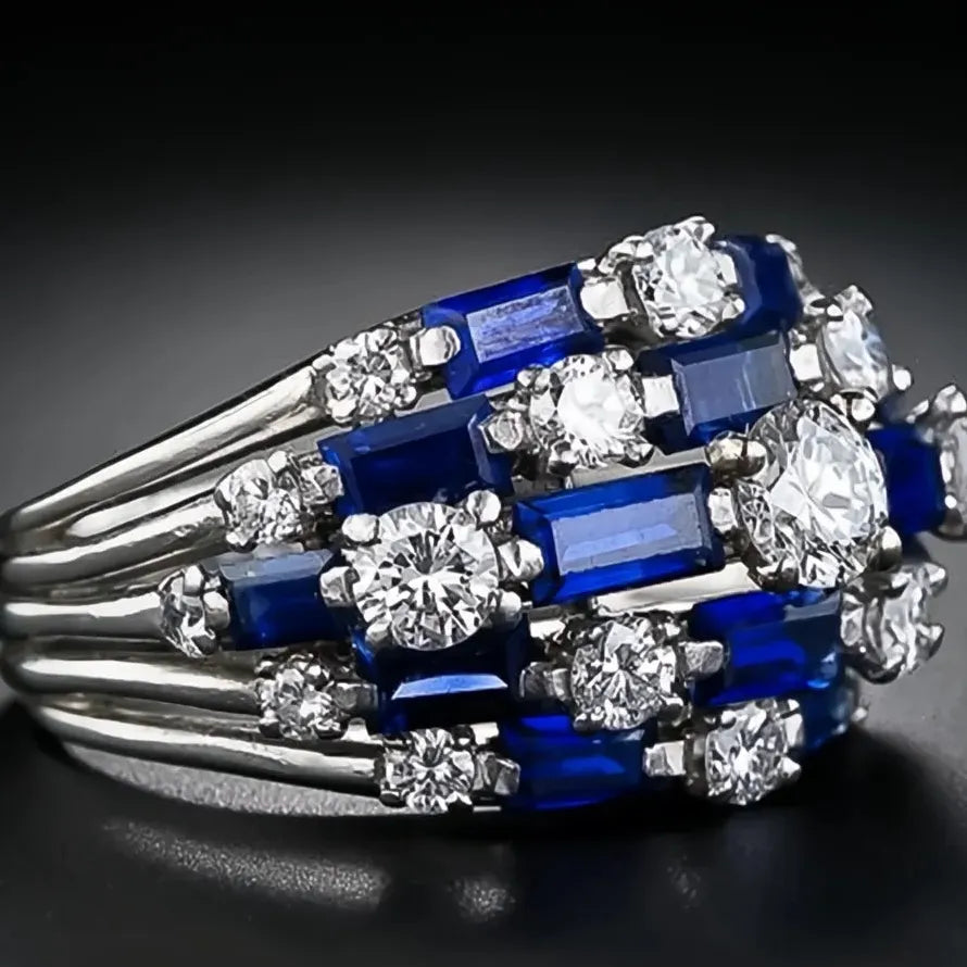 Women Geometric CZ Ring Brass Fashion Party Jewelry Shining Cocktail Ring
