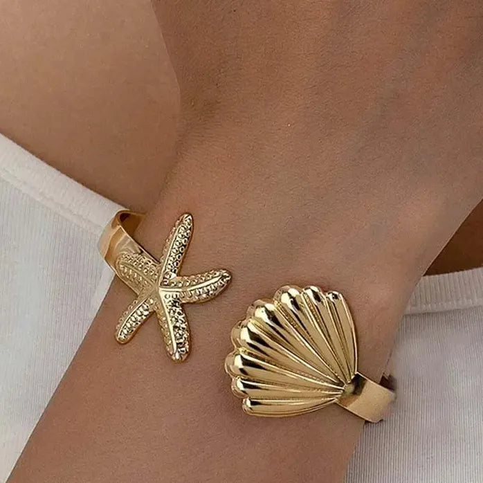 Adjustable Stainless Steel Starfish Cuff Bracelet for Women Men Jewelry