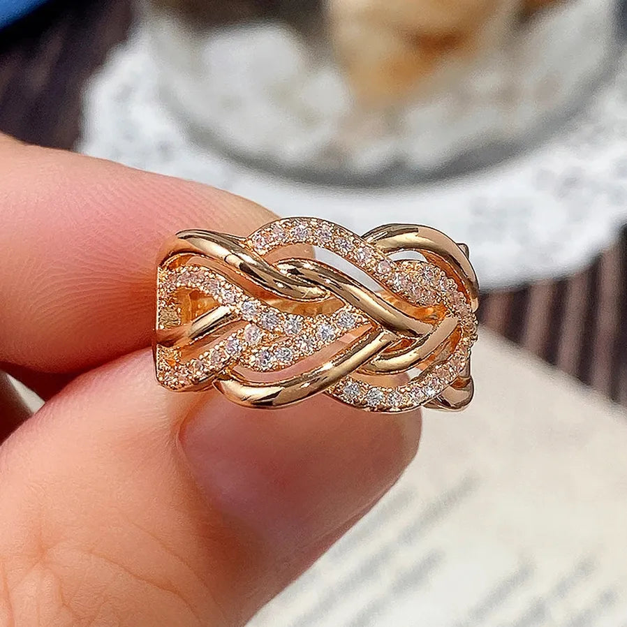 2022 Gold Color Women's Geometric Cubic Zirconia Wedding Ring