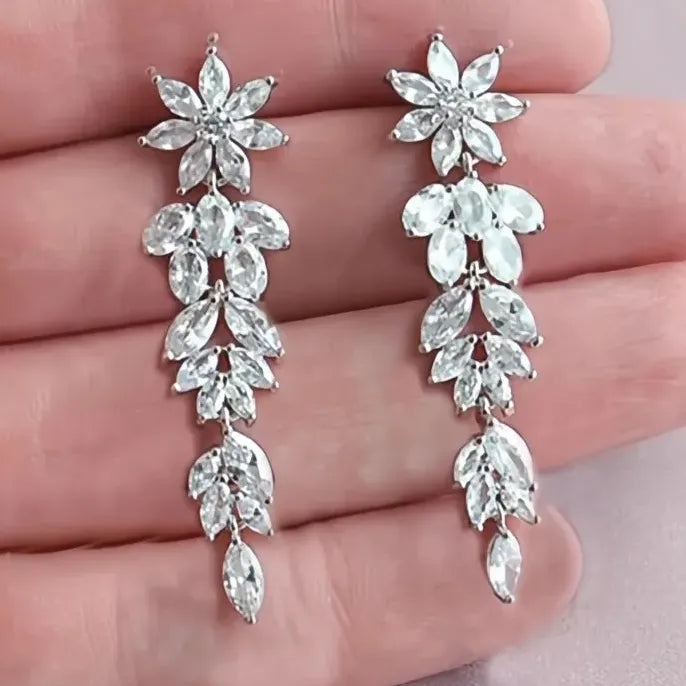Geometric Cubic Zirconia Drop Earrings for Bridal Wedding Luxury