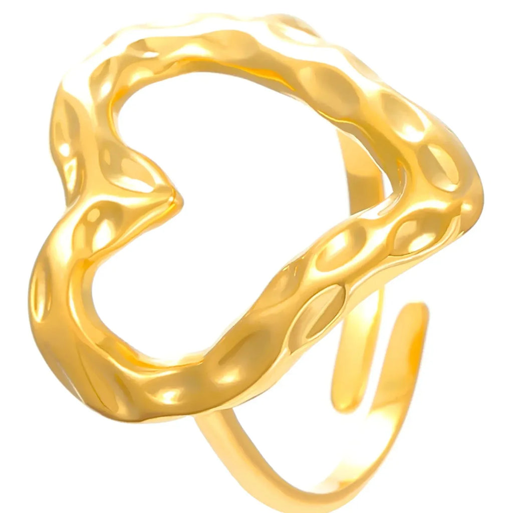 Gold Color Stainless Steel Hollow Heart Open Ring Party Jewelry Gift