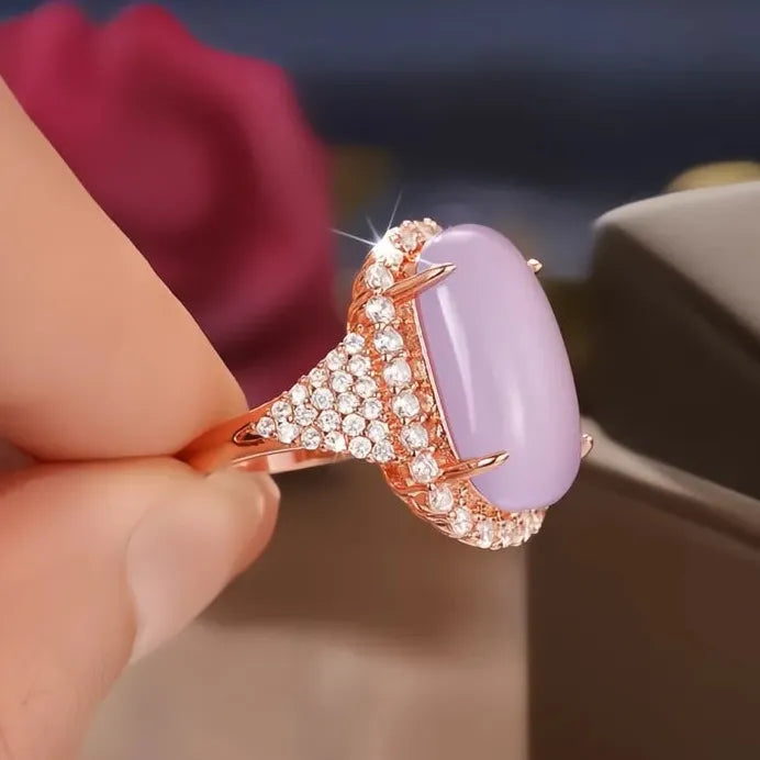 Elegant Imitation Moonstone CZ Brass Cocktail Ring for Women Gift