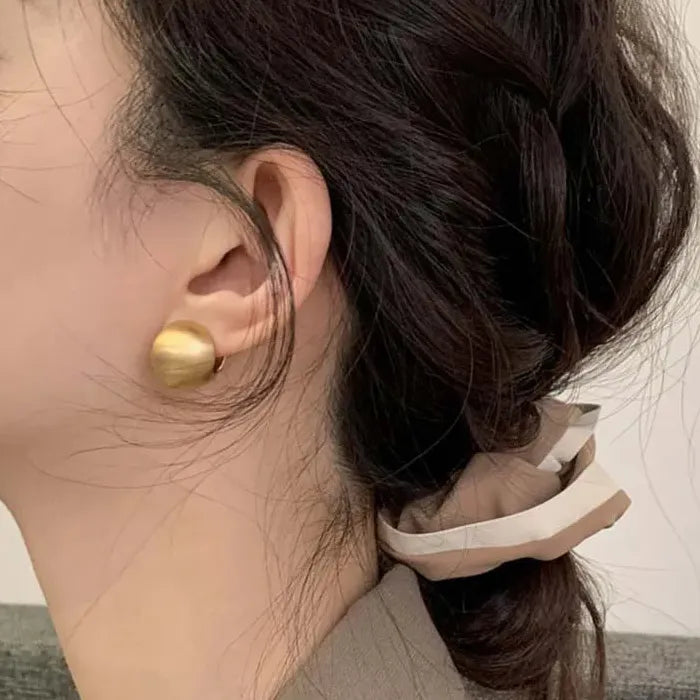 2026 Brushed Frosted Metal Spherical Hoop Earrings Gold Ball Jewelry
