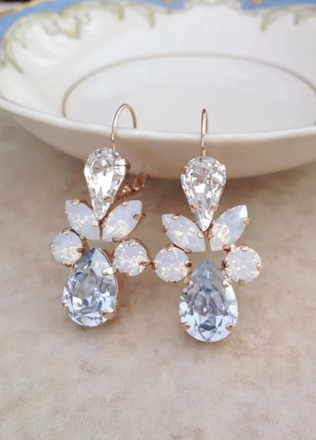 Shiny Glass Stud Earrings for Women Boho Luxury Wedding Party Jewelry