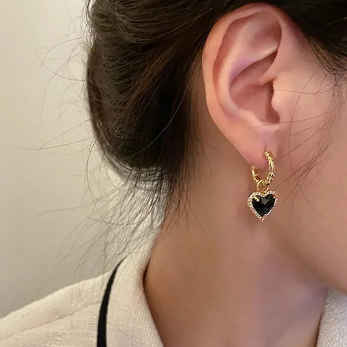 Love Heart Zircon Drop Earrings for Women Black Zinc Alloy Jewelry