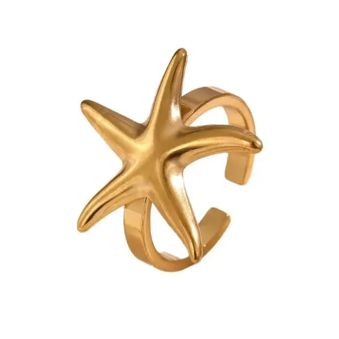 Bohemian Adjustable Stainless Steel Starfish Ring Unisex Jewelry Accessory