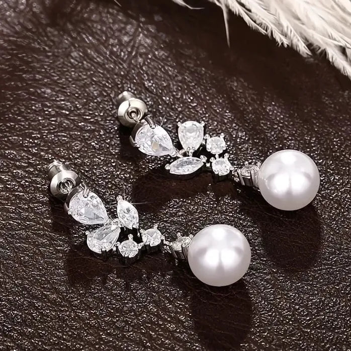 Elegant Drop Earrings with Simulated Pearls and Geometric Design for Women
