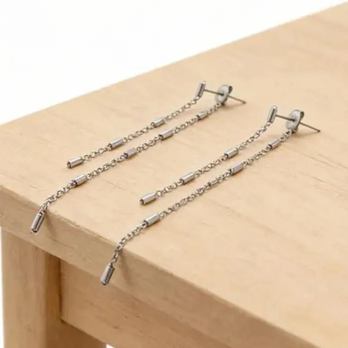 Stainless Steel Geometric O-Chain Tassel Drop Earrings for Women Jewelry