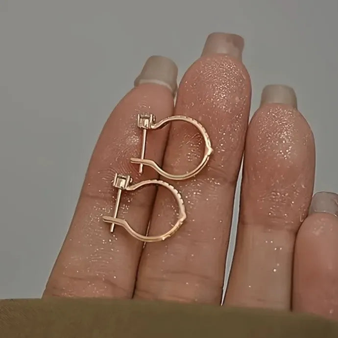 Rose Gold Geometric Copper Alloy Hoop Earrings with Zirconia for Women