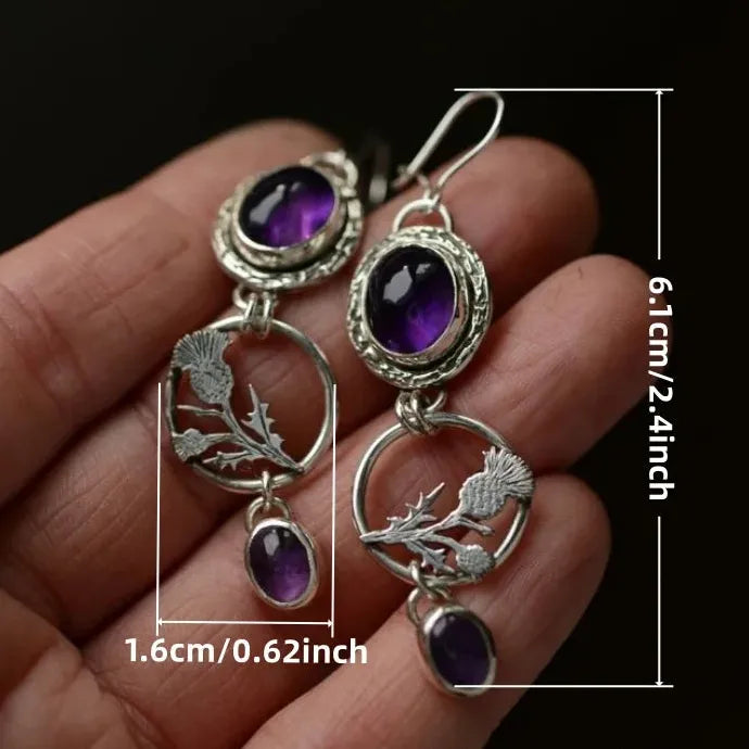 Retro Bohemian Purple Synthetic Stone Drop Earrings Women Ethnic Beach Party