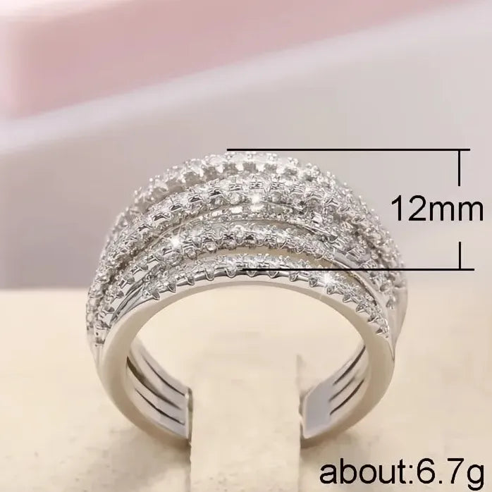 Luxury Women’s Multi-layered Cross Ring with Shiny CZ Silver & Gold