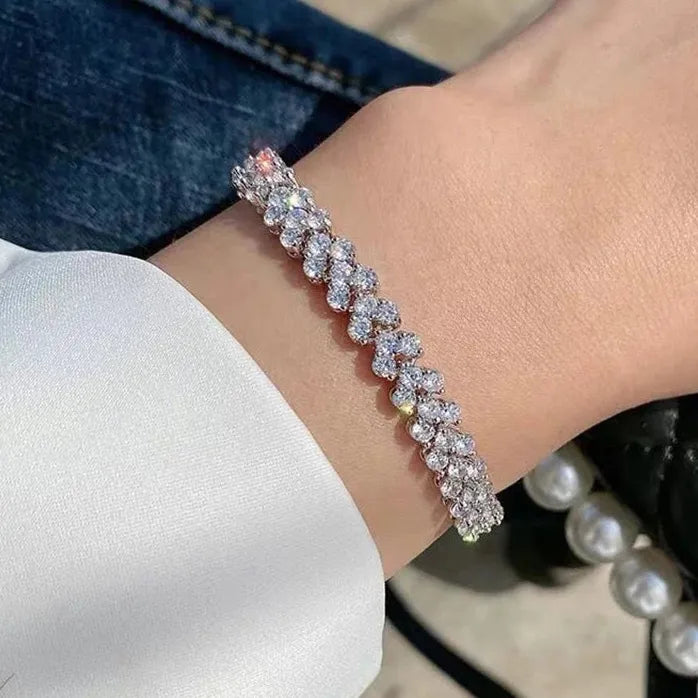 Luxury Silver-Plated Roman Rhinestone Geometric Bangle Bracelet for Women Jewelry