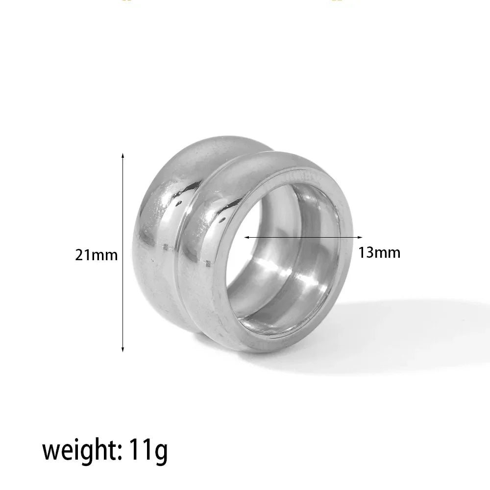 Punk Polished Bilayer Stainless Steel Chunky Rings for Women Gold Plated 2025