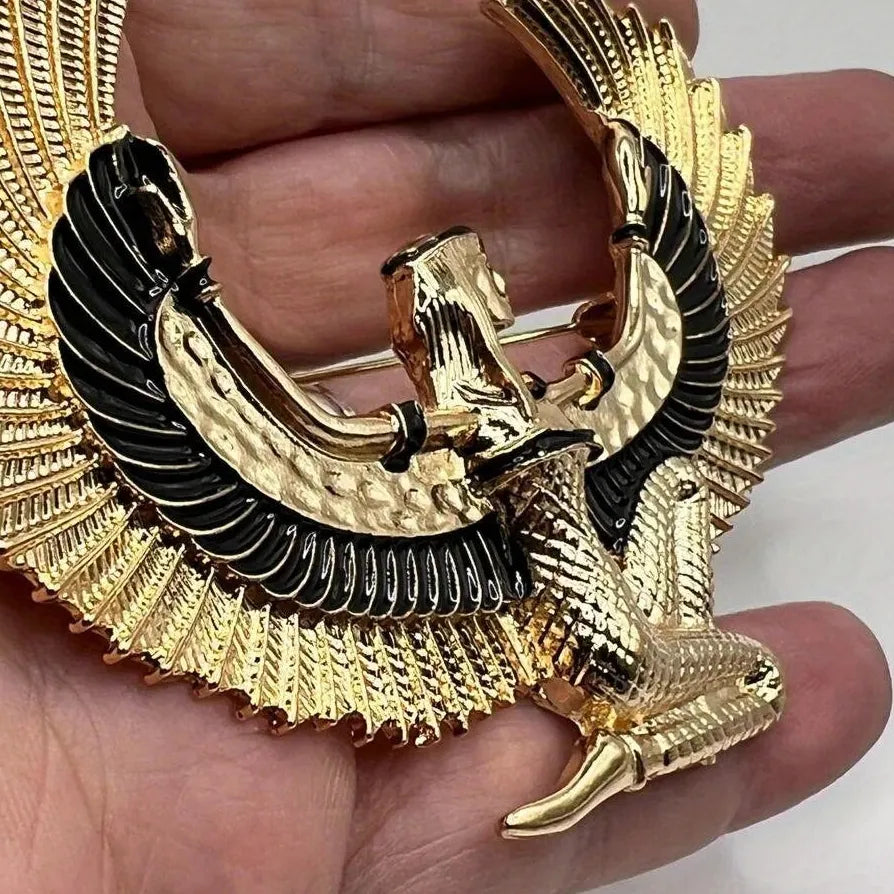 Vintage Ladies Egyptian Goddess Enamel Brooch Retro Eagle Pin Accessory