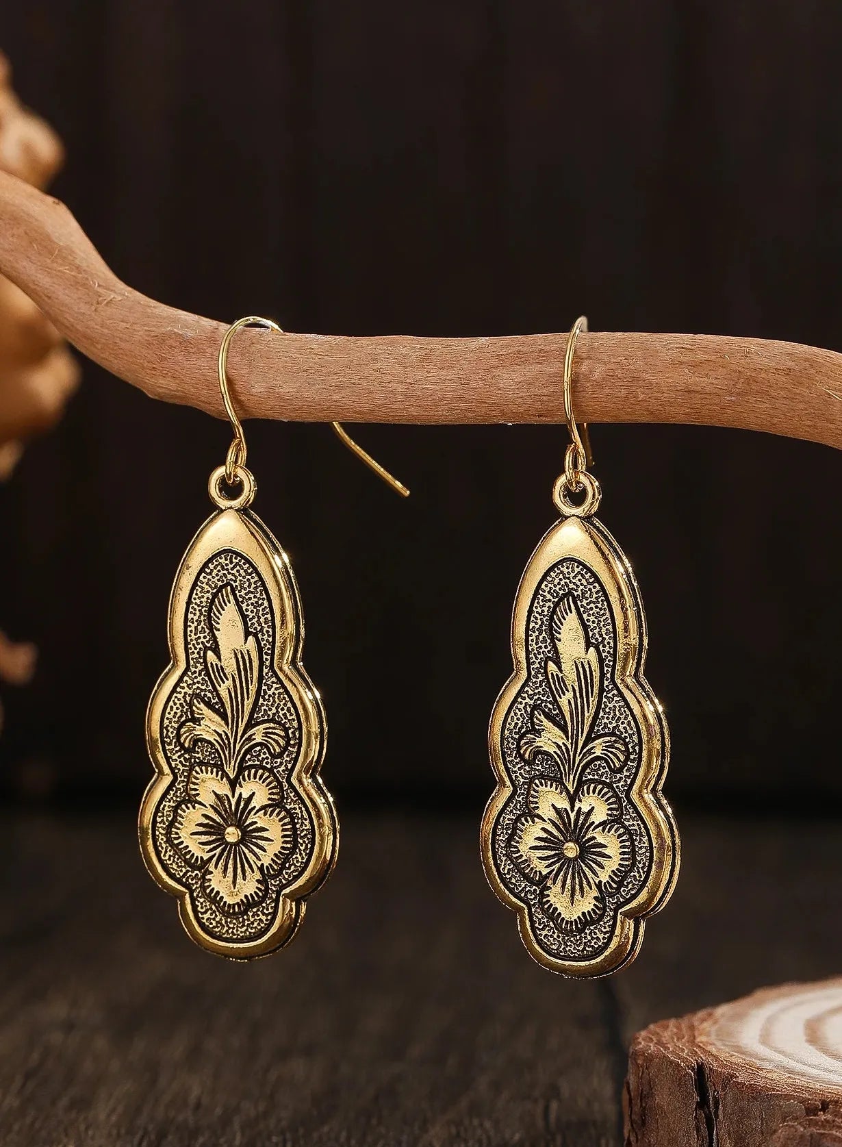 Gold Color Metal Geometry Waterdrop Flower Dangle Earrings for Women Jewelry
