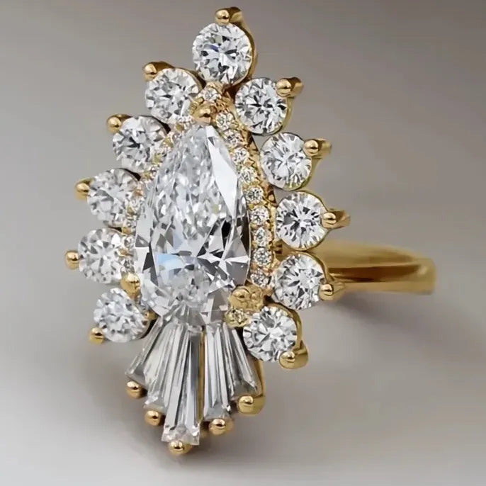 Geometric Women’s Wedding Engagement Ring Brass CZ Silver Gold Color