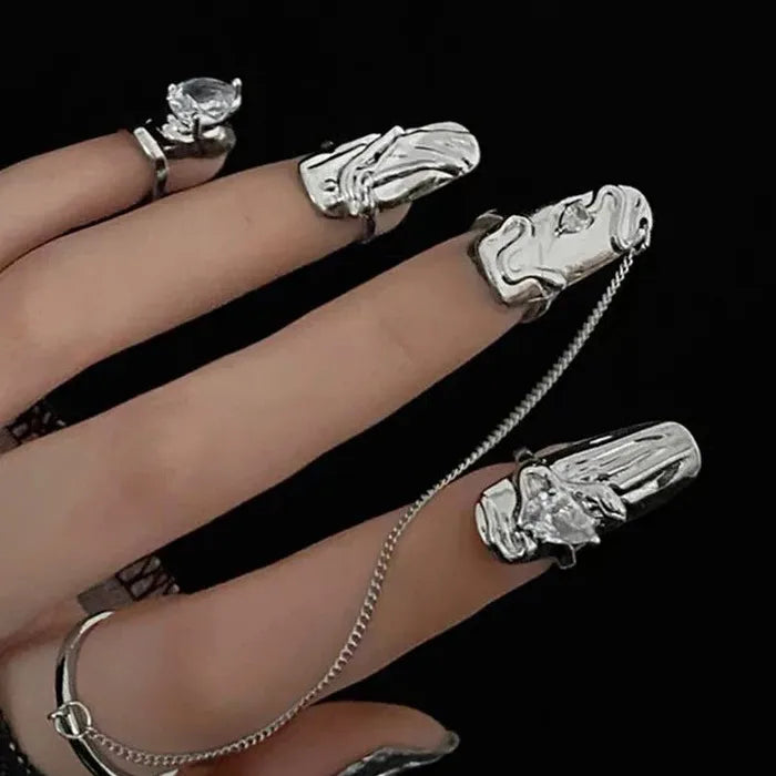 Adjustable Korean Style Geometric Silver Alloy Ring Set for Women Jewelry