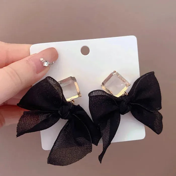 Bowknot Zircon Drop Earrings Zinc Alloy Korean Fashion Jewelry Gift