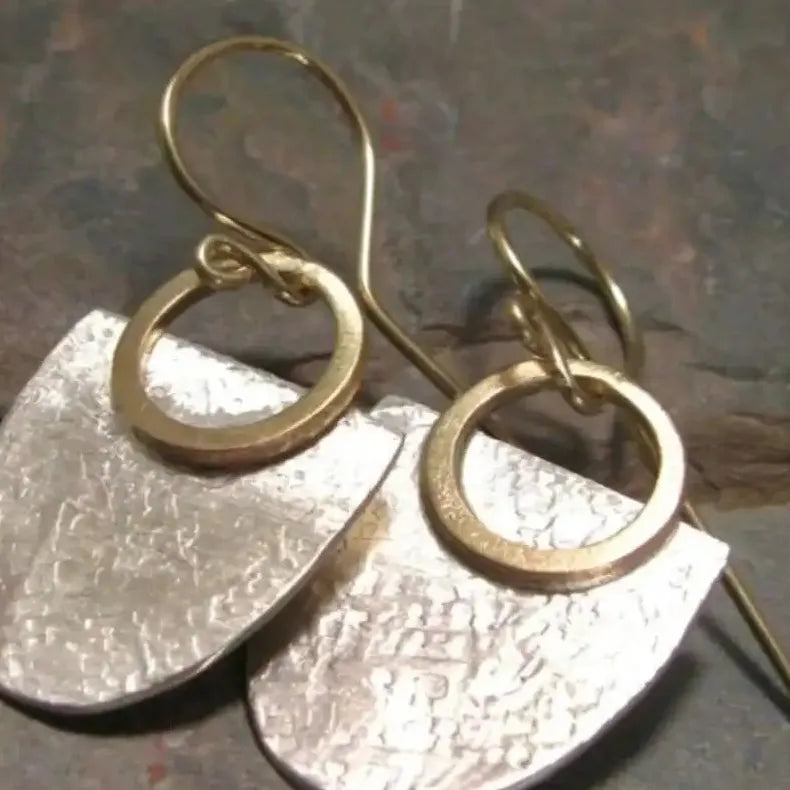 Copper Retro Metal Irregular Oval Round Hook Earrings Women’s Geometric Large Pendant