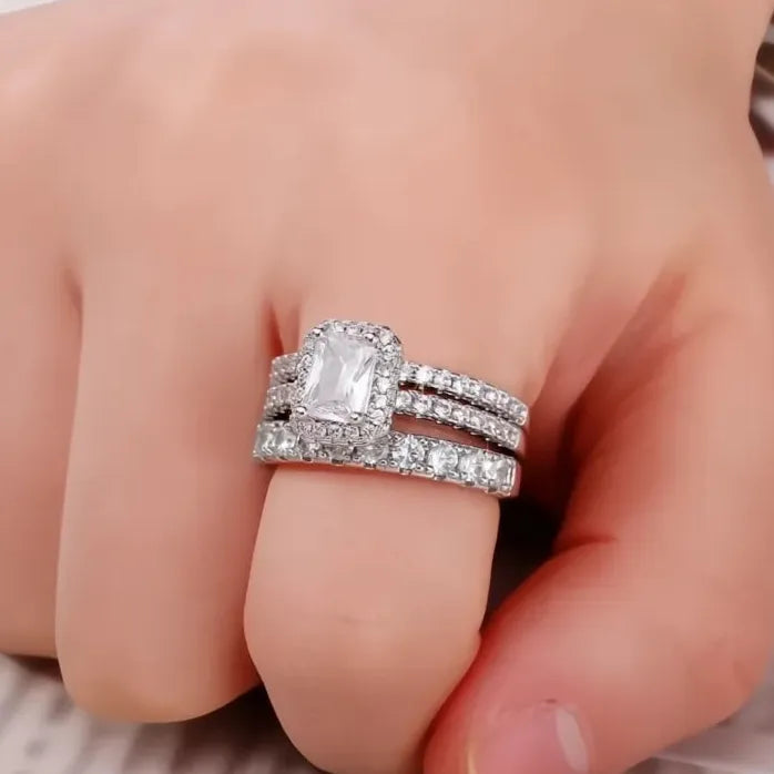 Modern Geometric Square Cubic Zirconia 3Pcs Brass Women Rings 2023