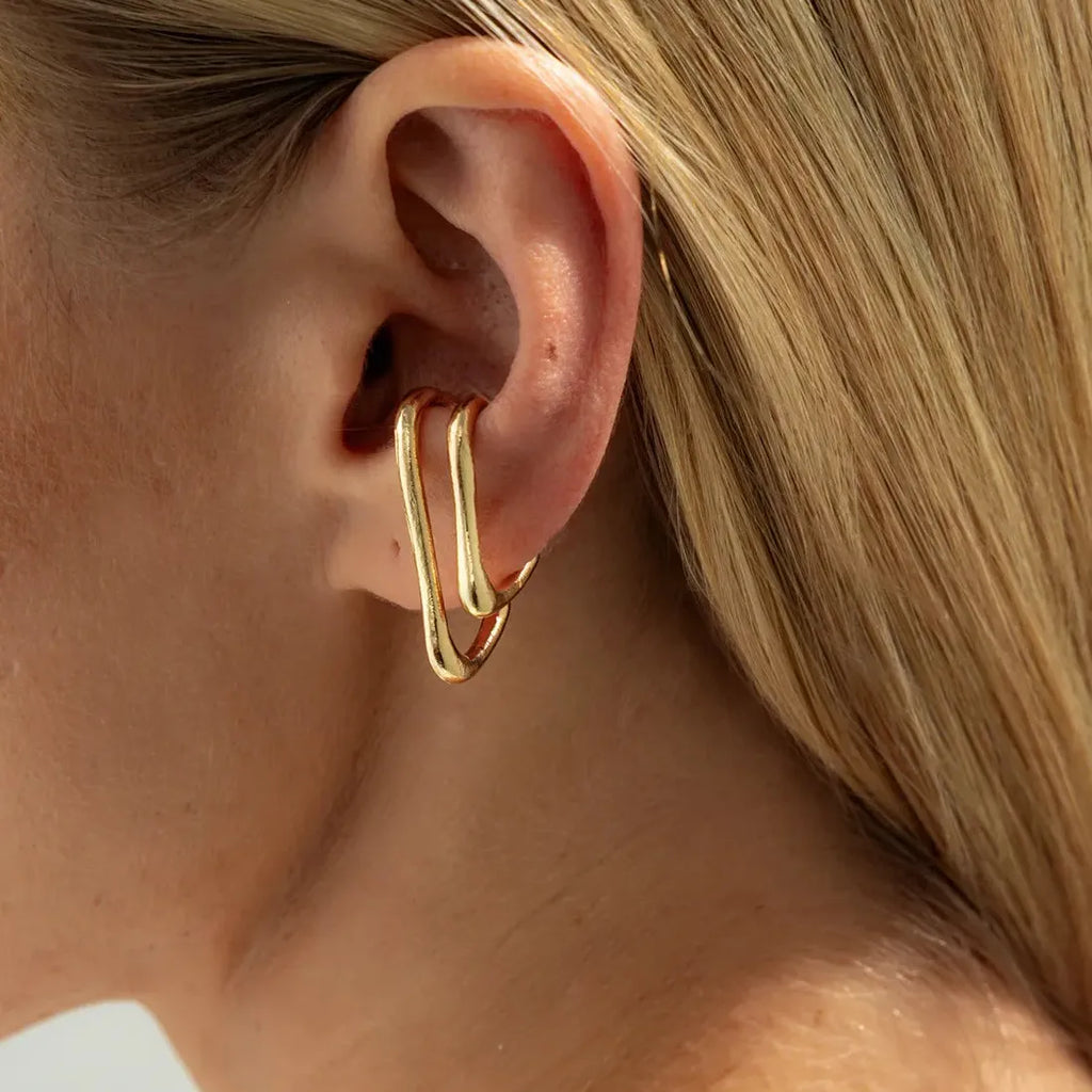 Gold Color Punk Double Layer Geometric Ear Cuff Clip-On Earrings for Women